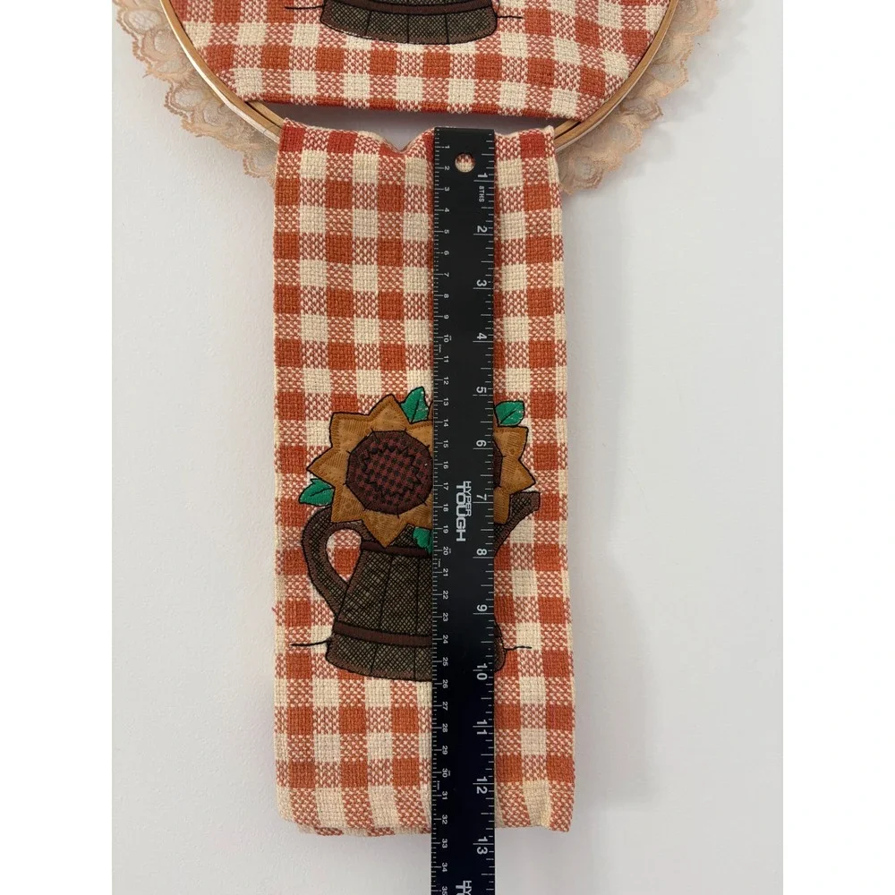 Handmade Sunflower Gingham Kitchen Towel Holder Set Orange Lace Trim Farmhouse